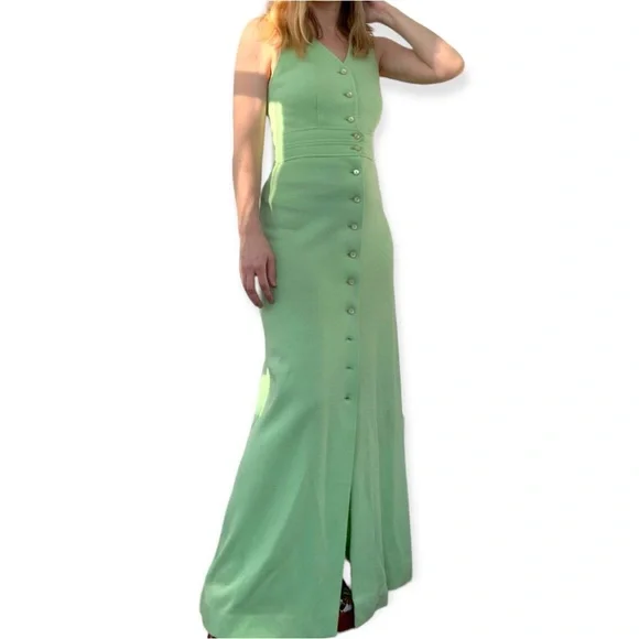 Vintage Dresses | Green Dress Mod Maxi Hippie Sleeveless Vintage Xs Acrylic Miss Pat | Color: Green | Size: Xs | Soulrust's Closet